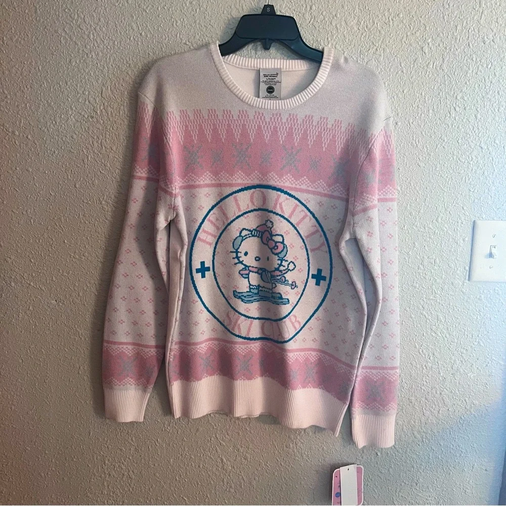 Hello Kitty Pink and White Crew Neck Sweater - Picture 1 of 7